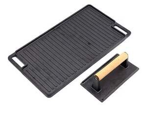 Grill Press Steak Weight Cast Iron Reversible Griddle